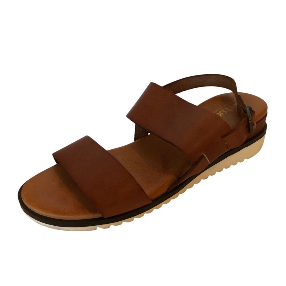 Bertuchi Piel Womens 8 Brown Platform Wedge Lug Sole Leather Sandals Slingback